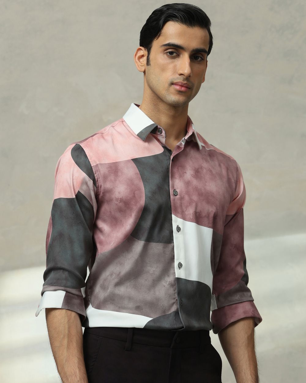Multicolour Abstract Print Stretch Slim Fit Casual Shirt