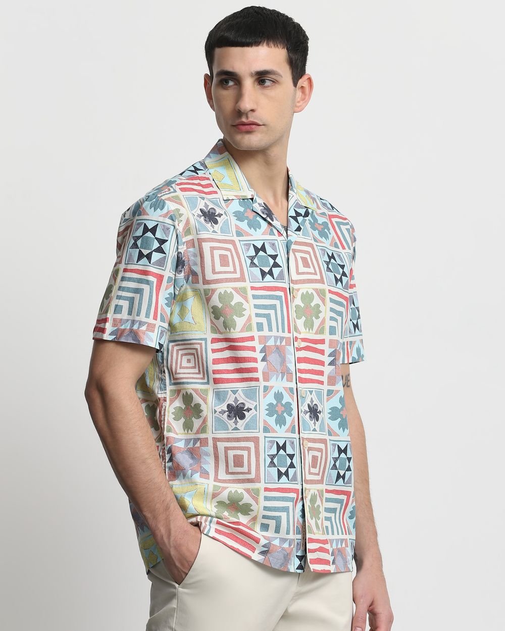 Multi Tile Print Relaxed Fit Casual Shirt