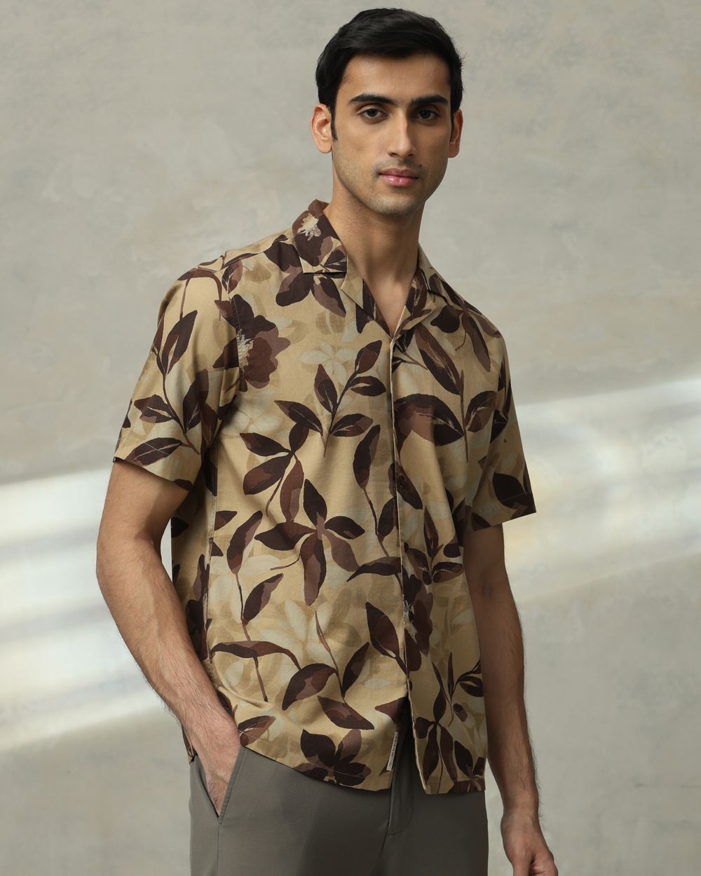 Brown Floral Print Relaxed Fit Casual Shirt