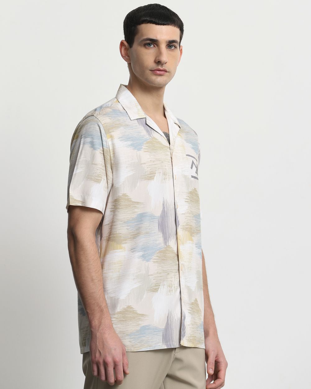 Beige Resort Print Relaxed Fit Casual Shirt