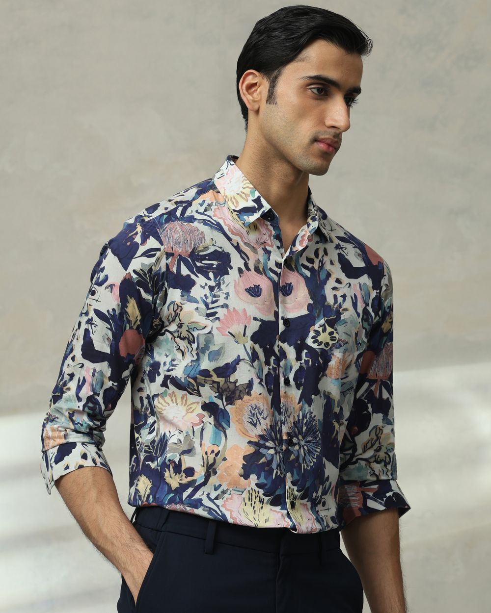 Multicolour Floral Print Slim Fit Casual Shirt