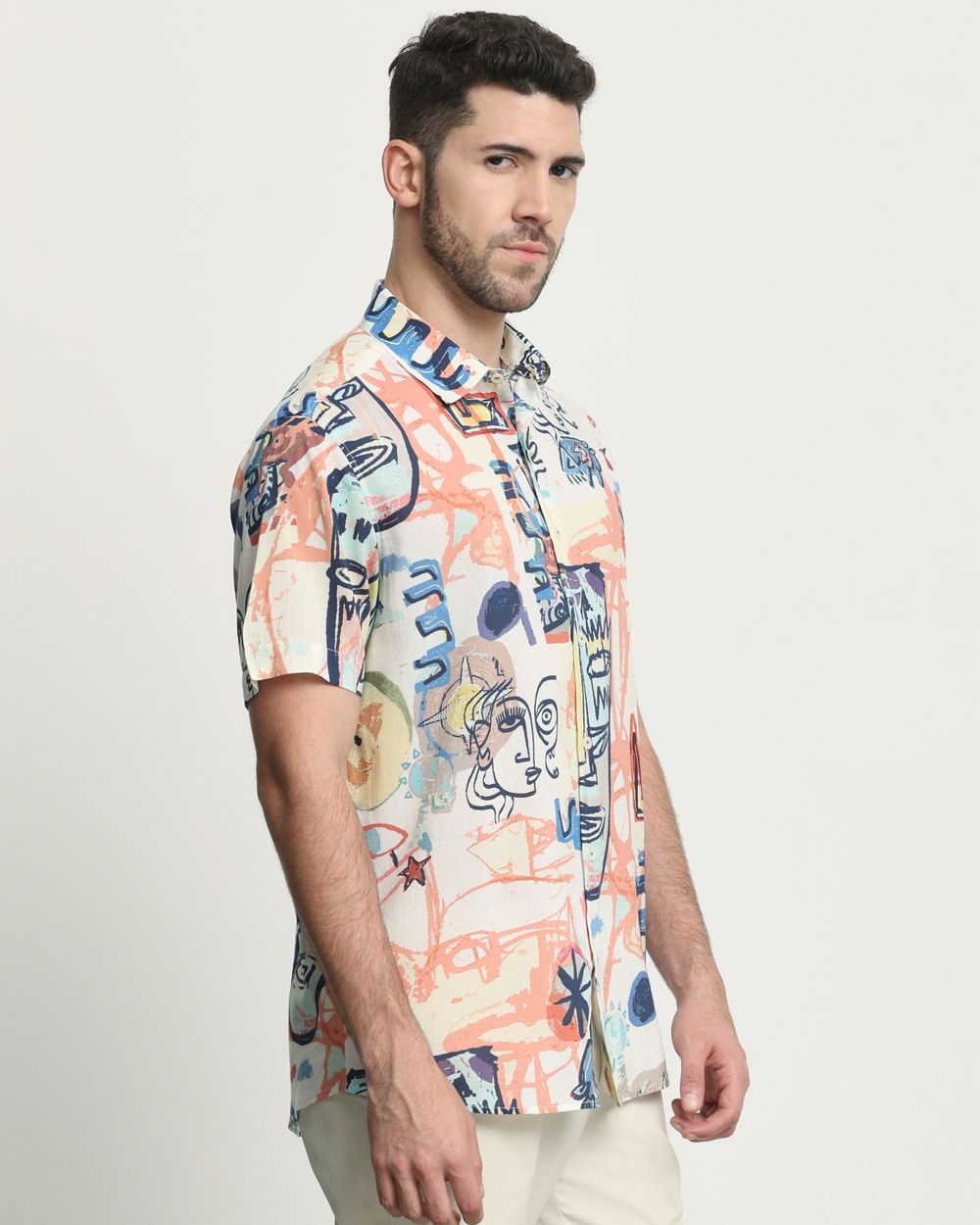 Multi Abstract Print Slim Fit Casual Shirt