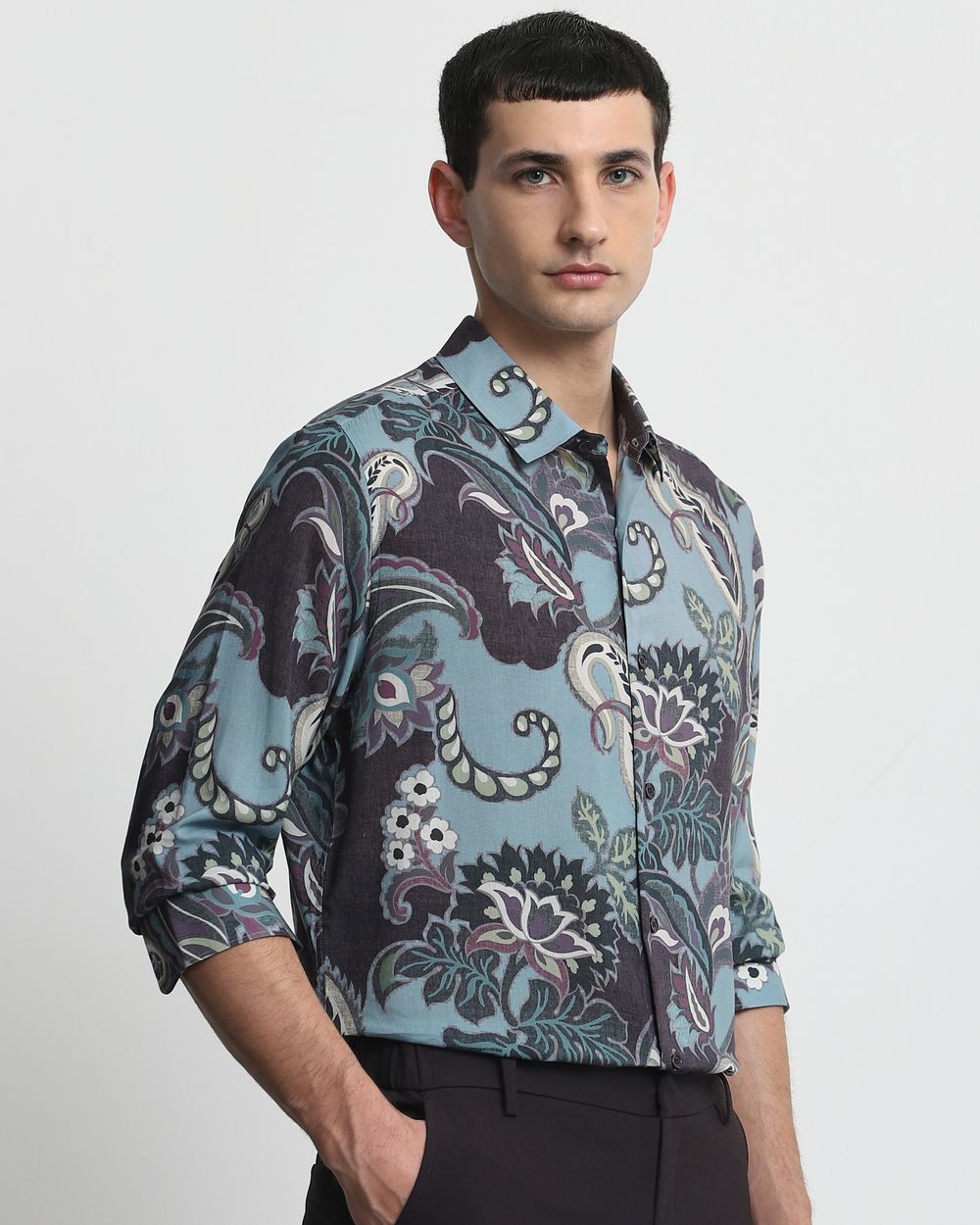 Multi Paisley Print Slim Fit Casual Shirt