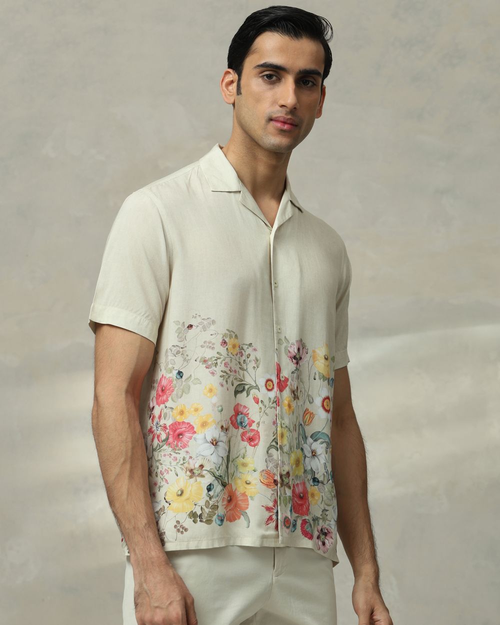 Beige Resort Print Relaxed Fit Casual Shirt