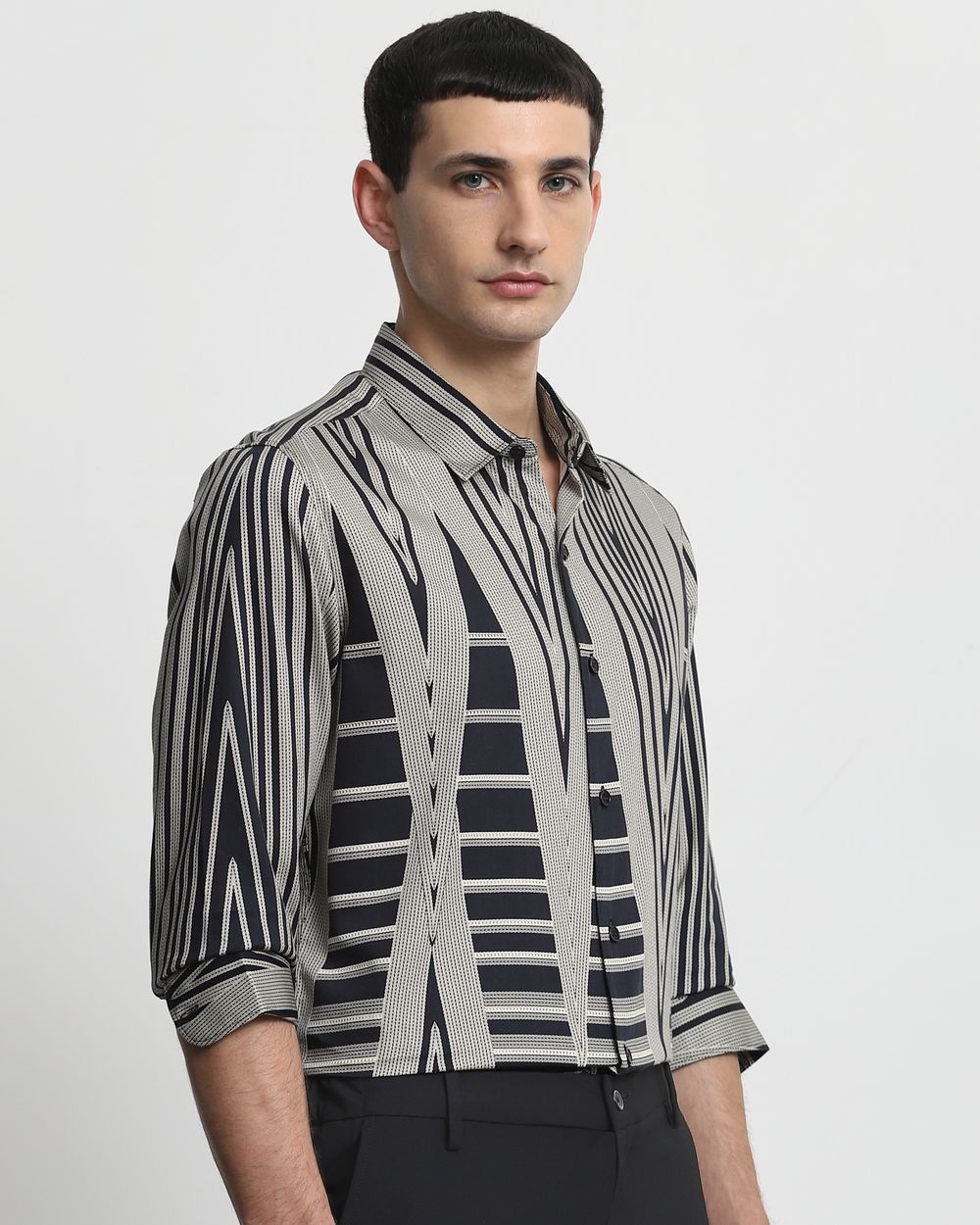Black Abstract Print Slim Fit Casual Shirt