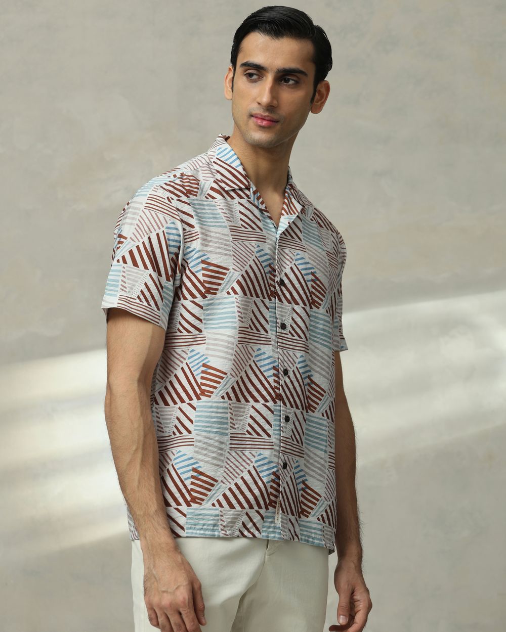 Brown Resort Print Relaxed Fit Casual Shirt