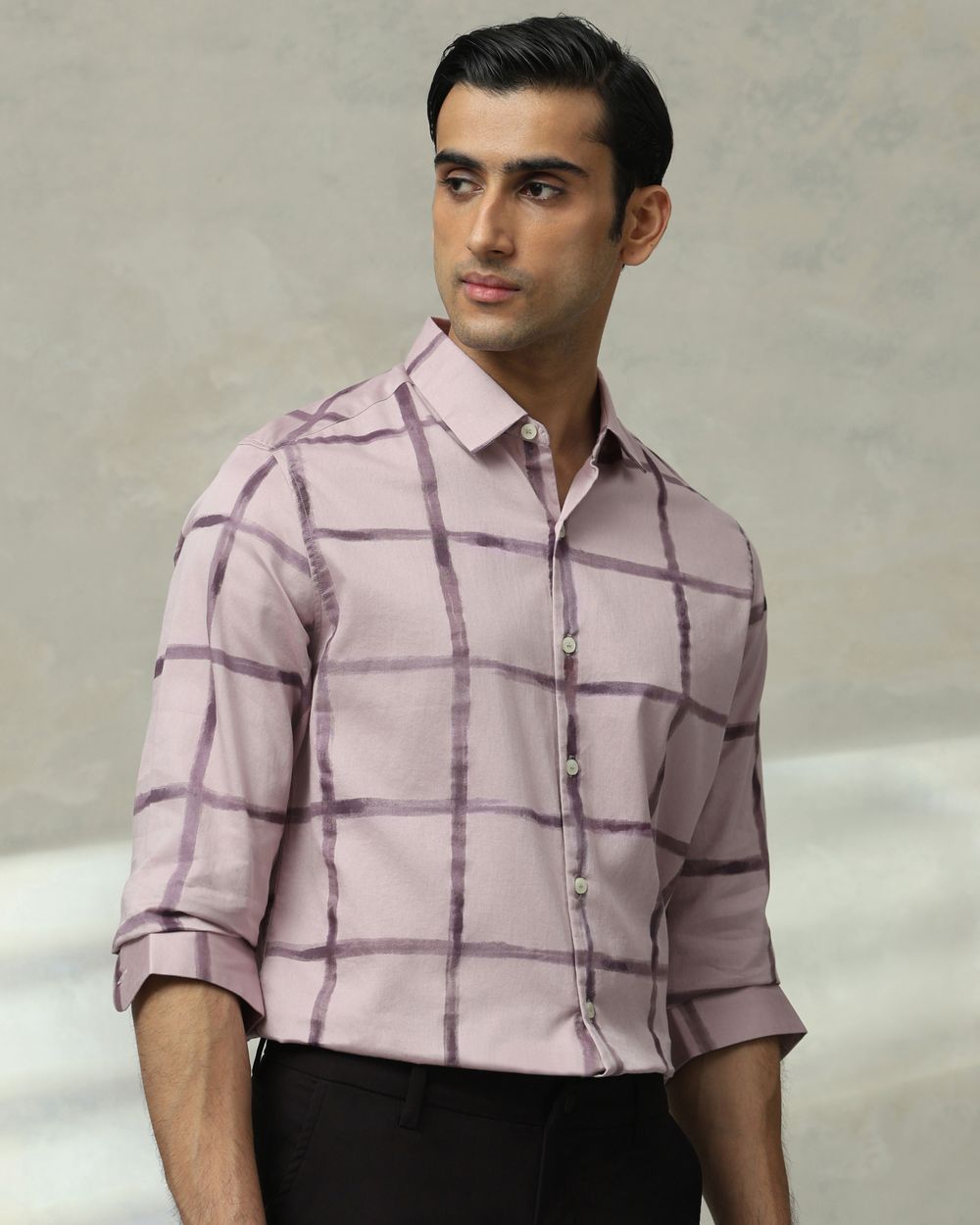 Lilac Large Check Slim Fit Casual Shirt