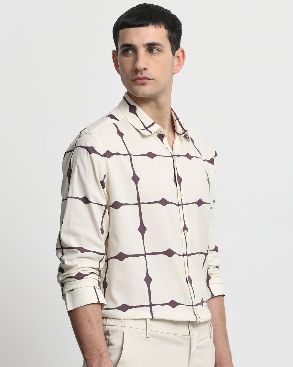 Off White Large Check Slim Fit Casual Shirt