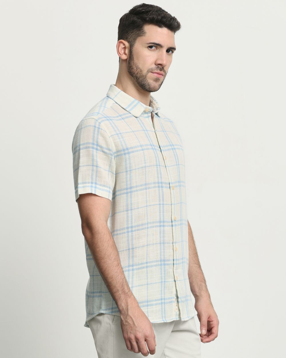 Off White Square Check Slim Fit Casual Shirt