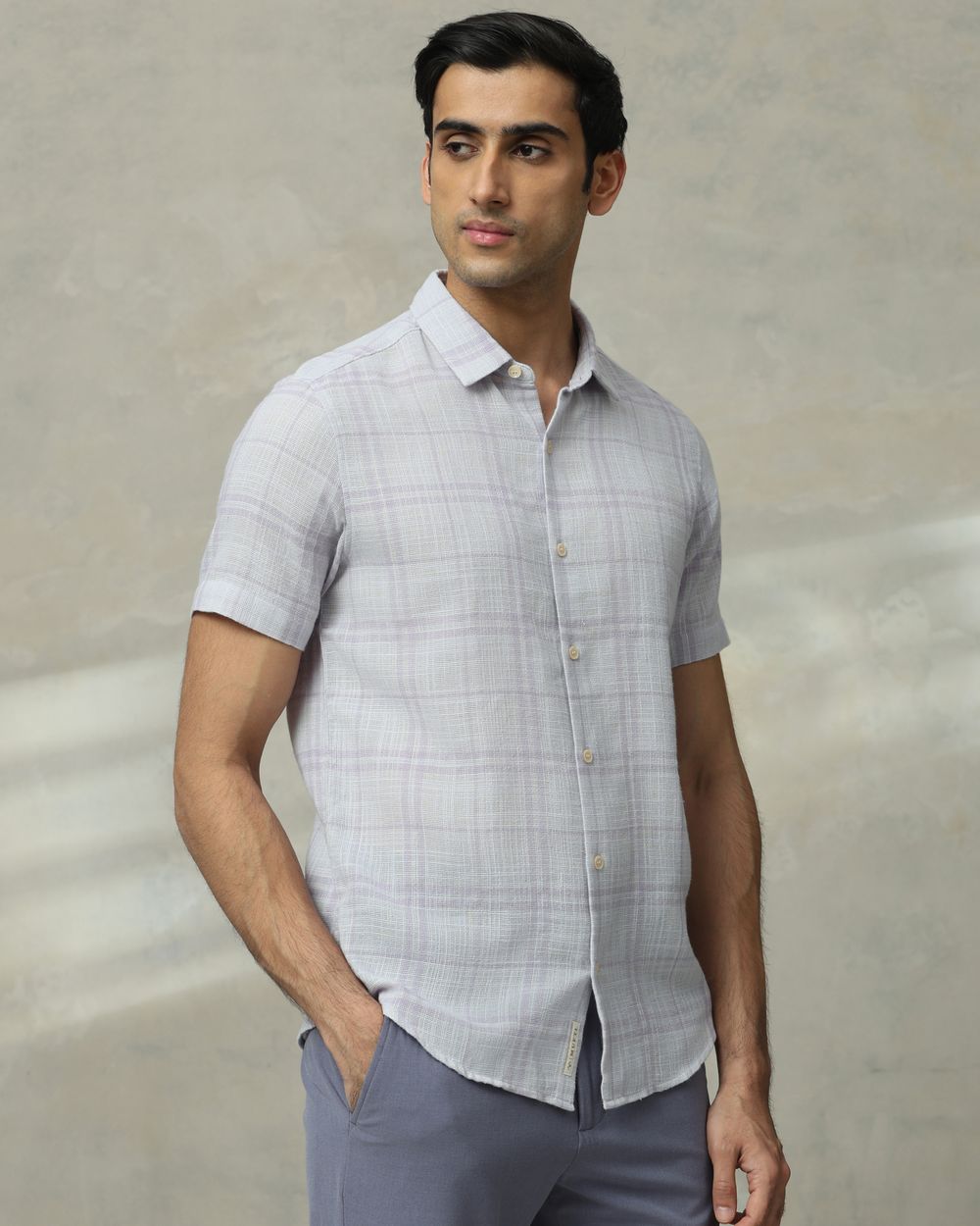 Lilac Square Check Slim Fit Casual Shirt