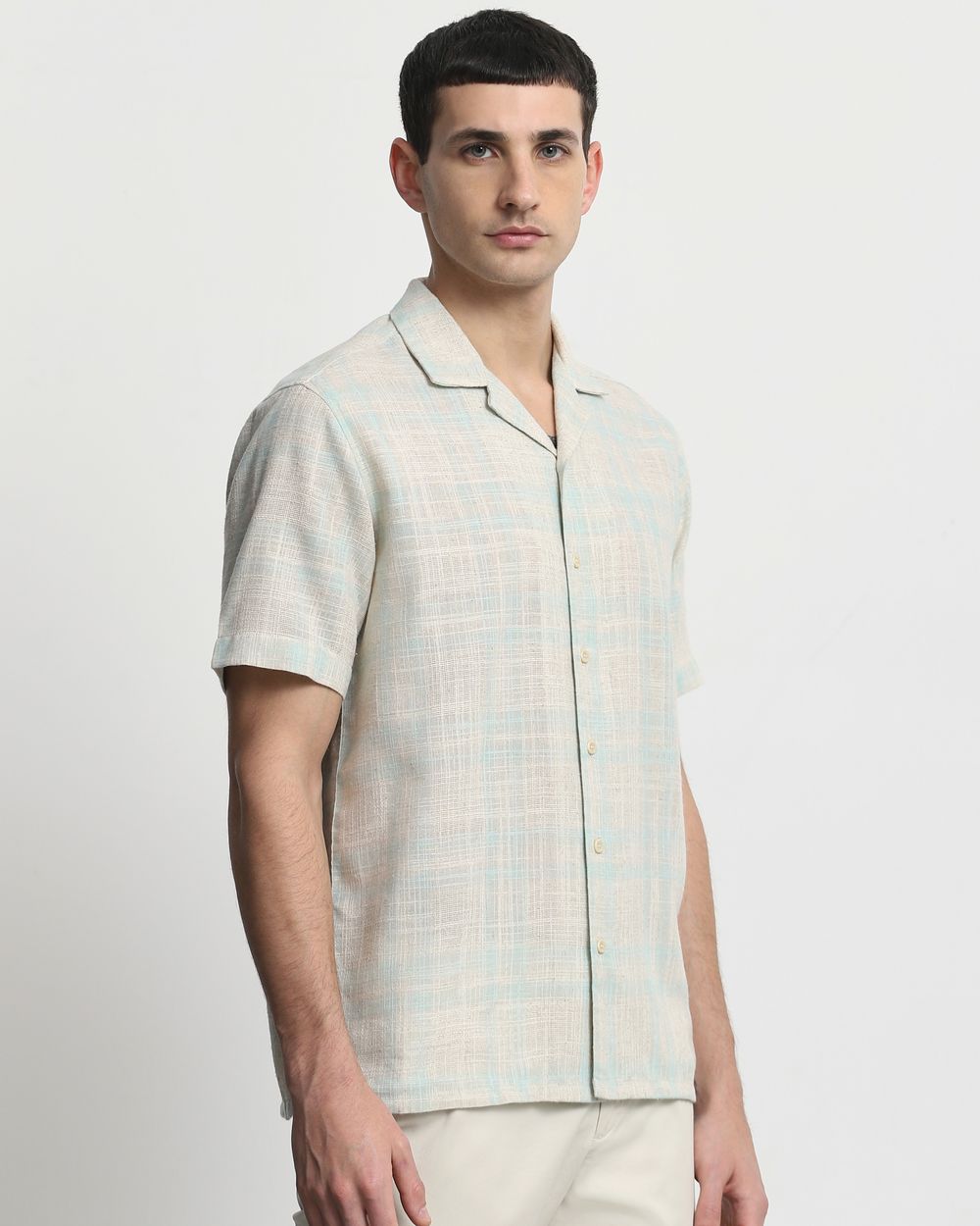 Light Green Square Check Relaxed Fit Casual Shirt