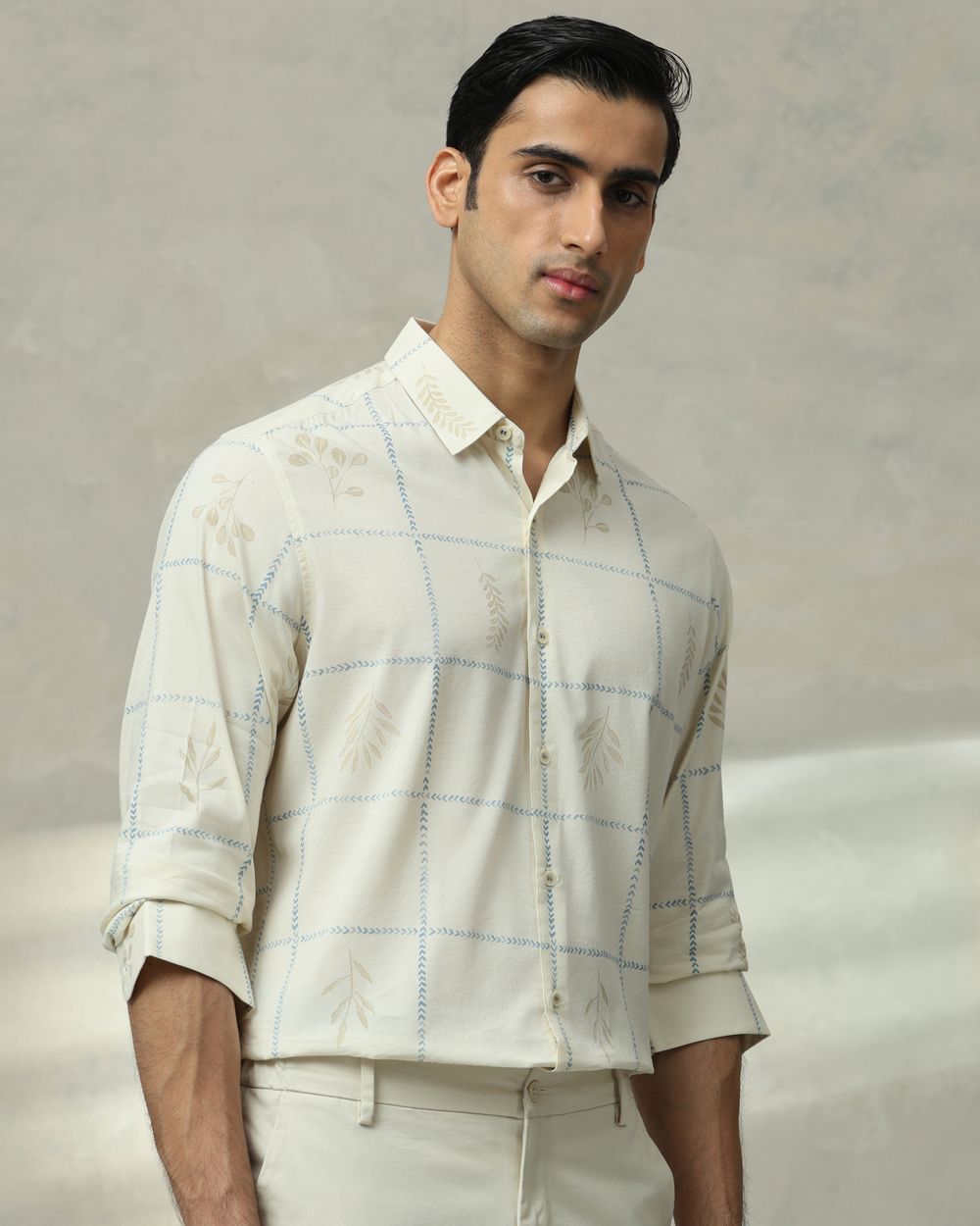 Off White Large Check Slim Fit Casual Shirt