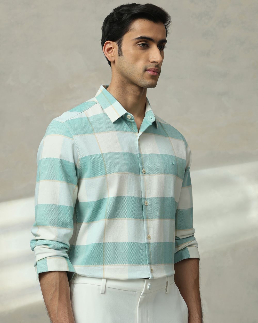 Sage Large Check Slim Fit Casual Shirt