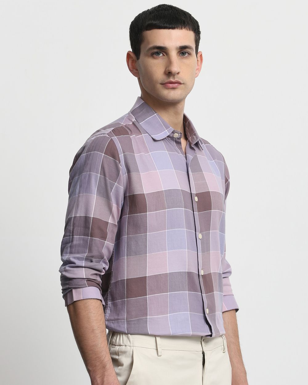 Lilac Large Check Slim Fit Casual Shirt