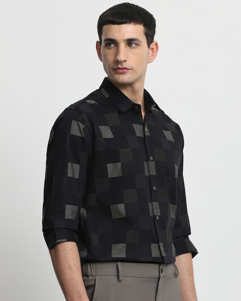 Black Tonal Check Slim Fit Casual Shirt