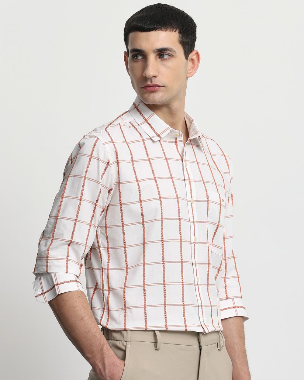 White Square Check Slim Fit Casual Shirt