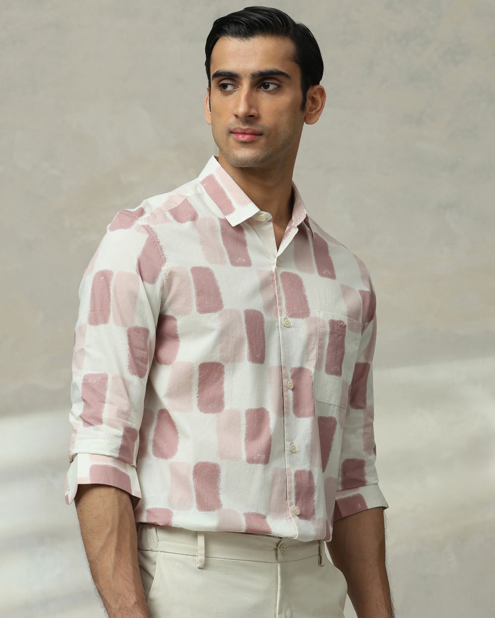 Pink Abstract Print Slim Fit Casual Shirt