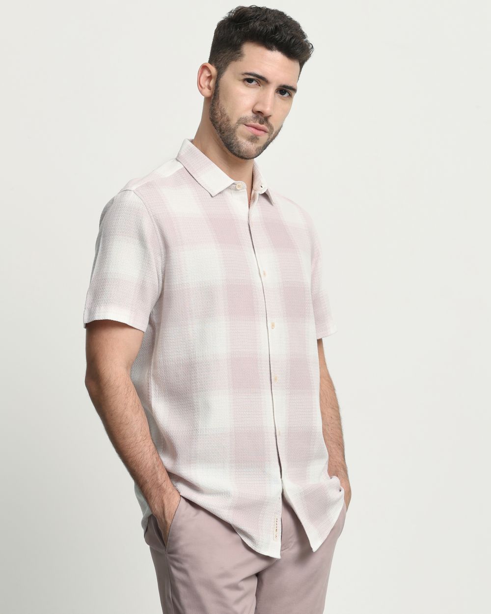 Lilac Large Check Slim Fit Casual Shirt