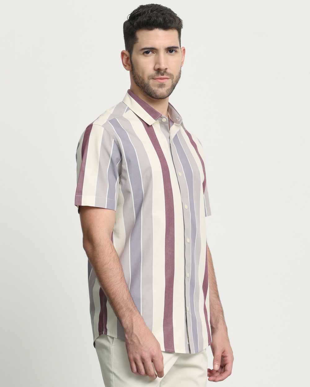 Lilac Wide Stripe Slim Fit Casual Shirt