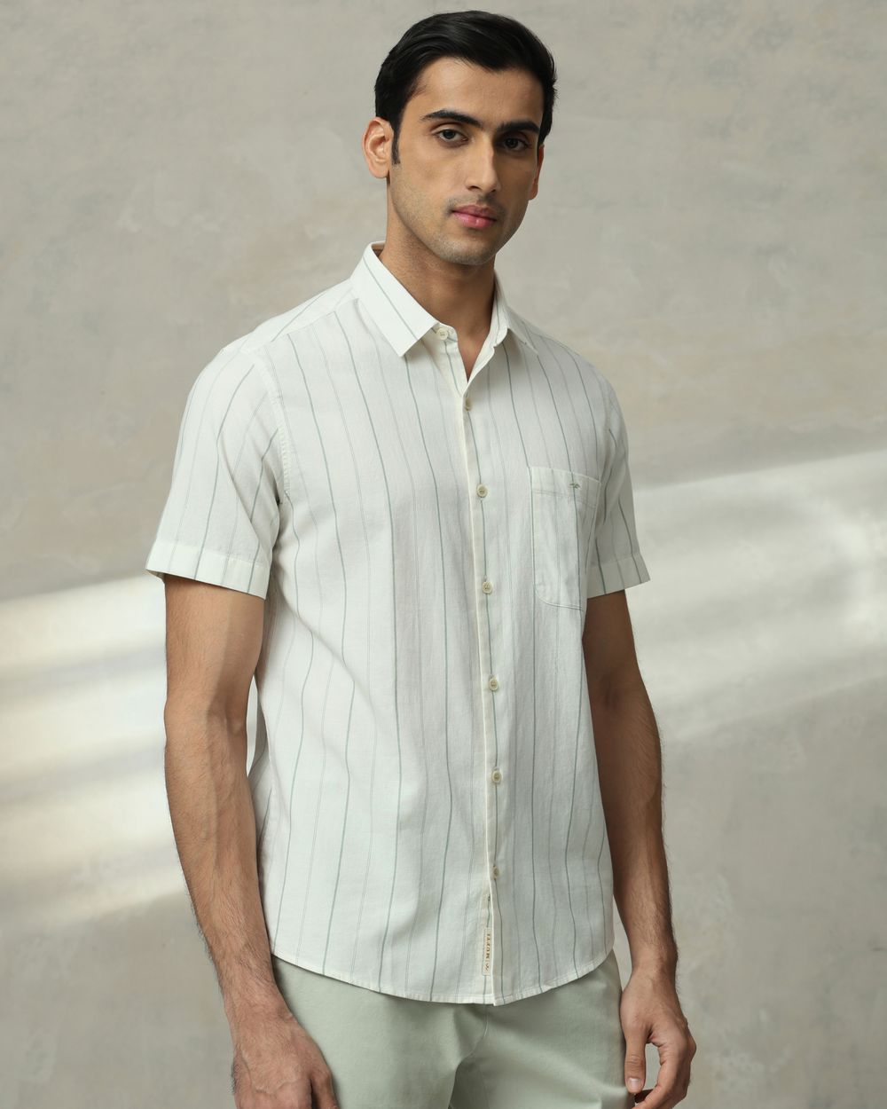 Off White Pin Stripe Slim Fit Casual Shirt
