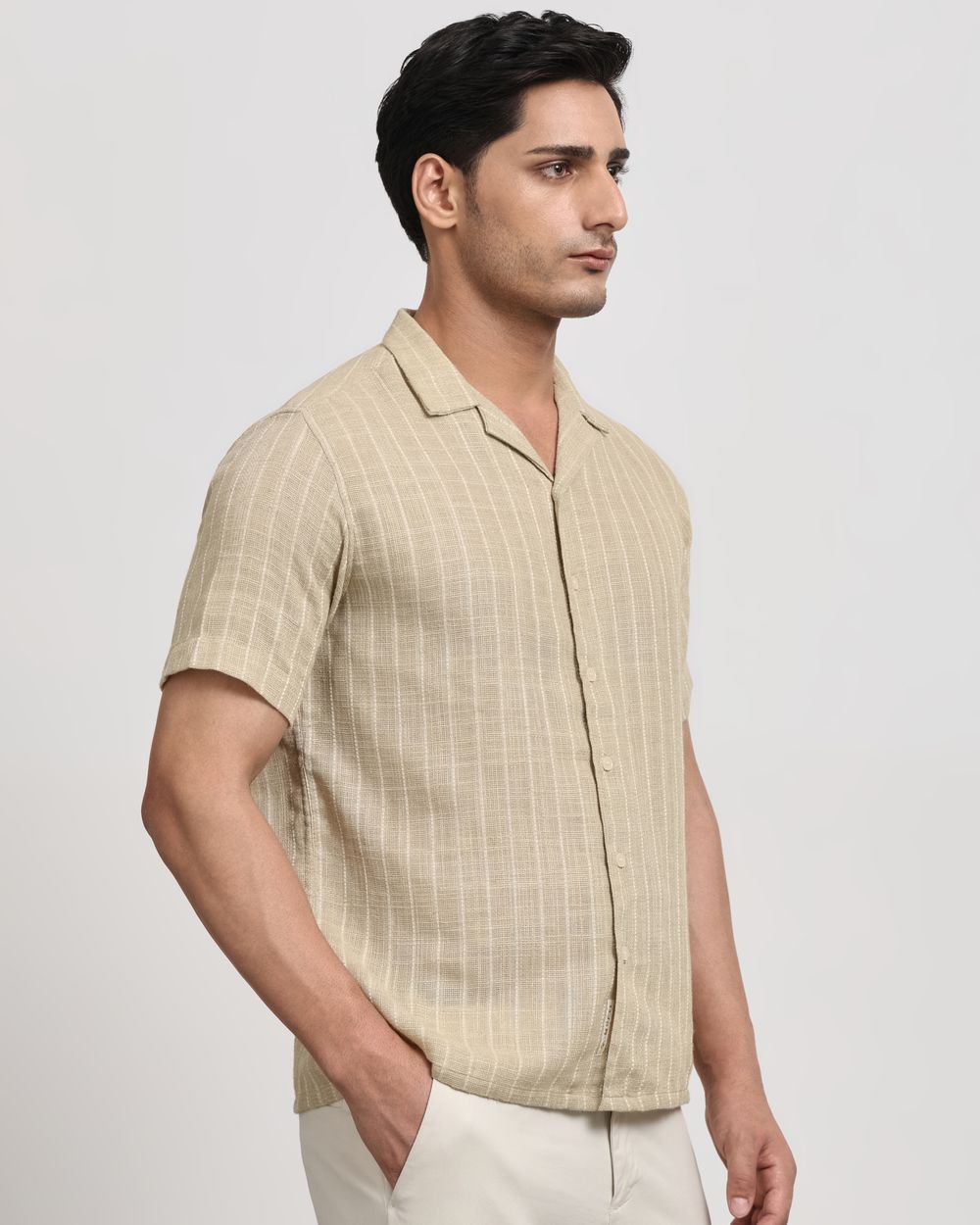 Beige Pin Stripe Relaxed Fit Casual Shirt