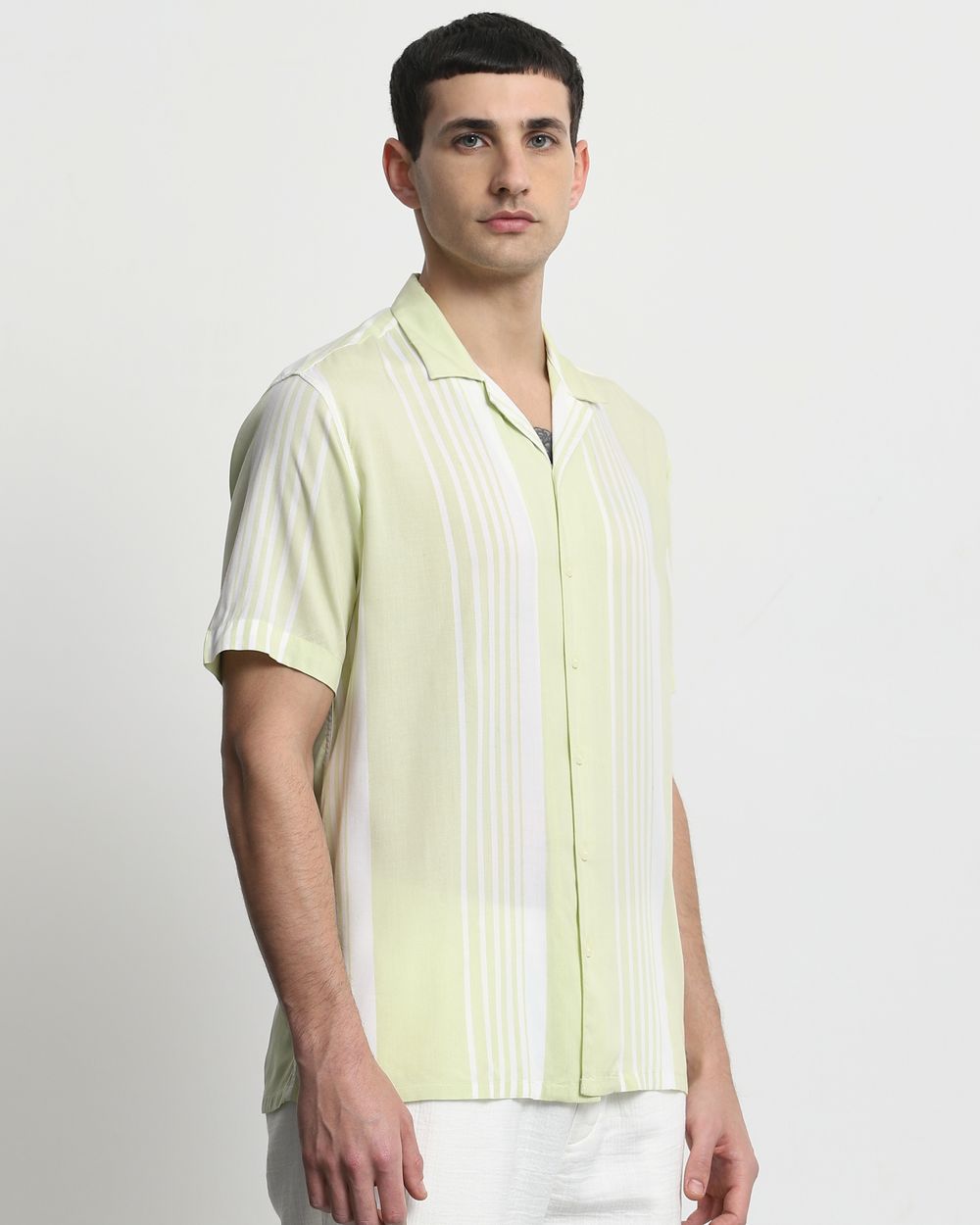 Light Green Printed Stripe Relaxed Fit Casual Shirt