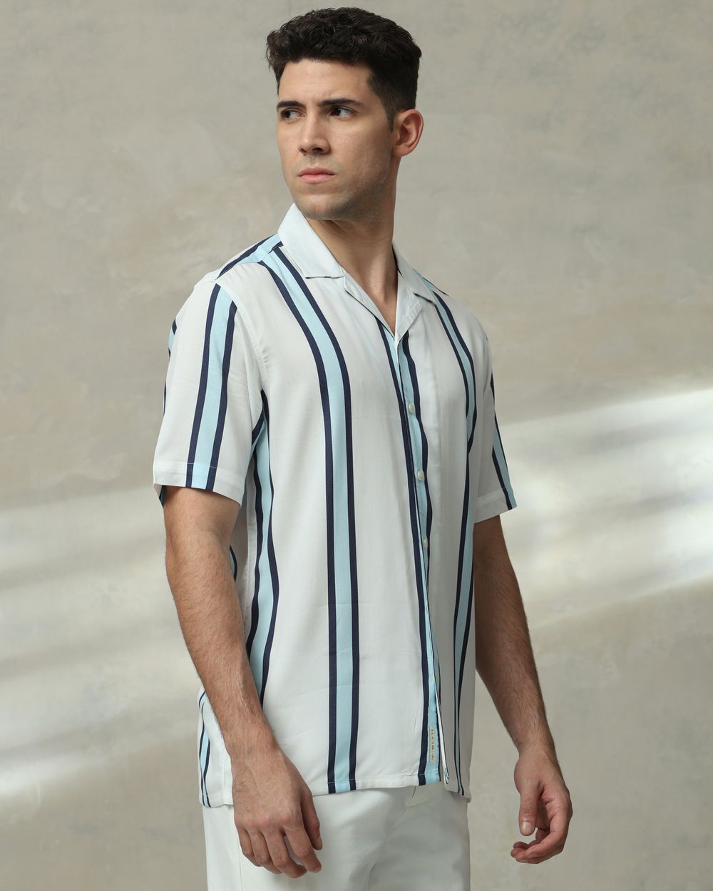 White Awning Stripe Relaxed Fit Casual Shirt