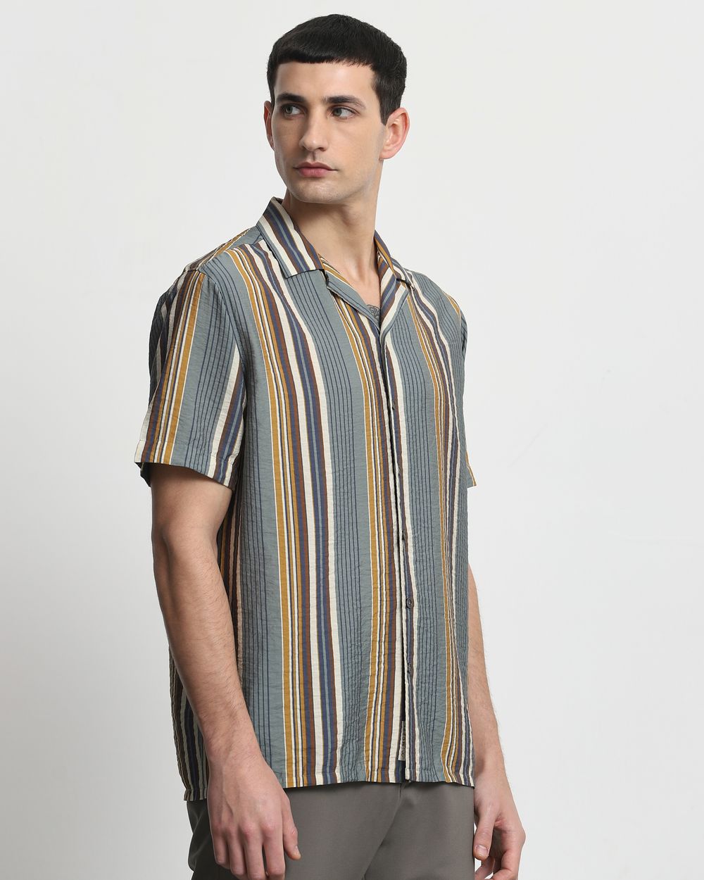 Teal Textured Stripe Relaxed Fit Casual Shirt