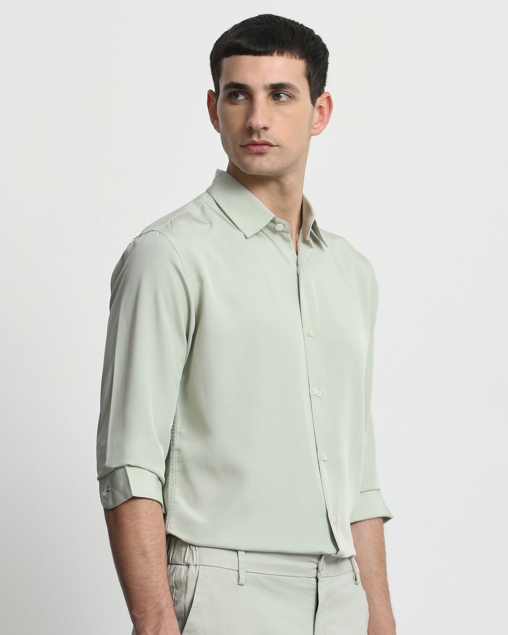 Sage Fluid Plain Slim Fit Casual Shirt