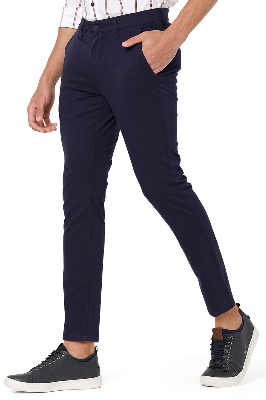 Navy Ankle Length Stretch Chinos