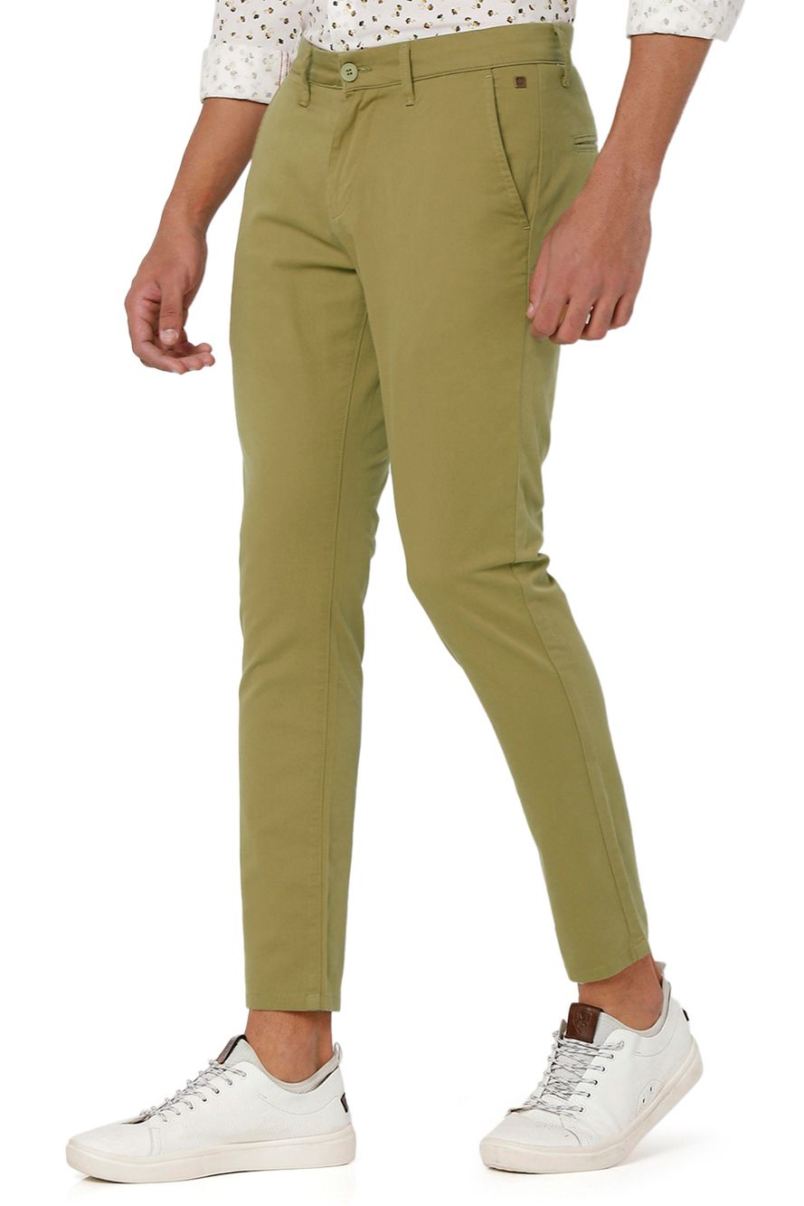 Khaki Ankle Length Stretch Chinos