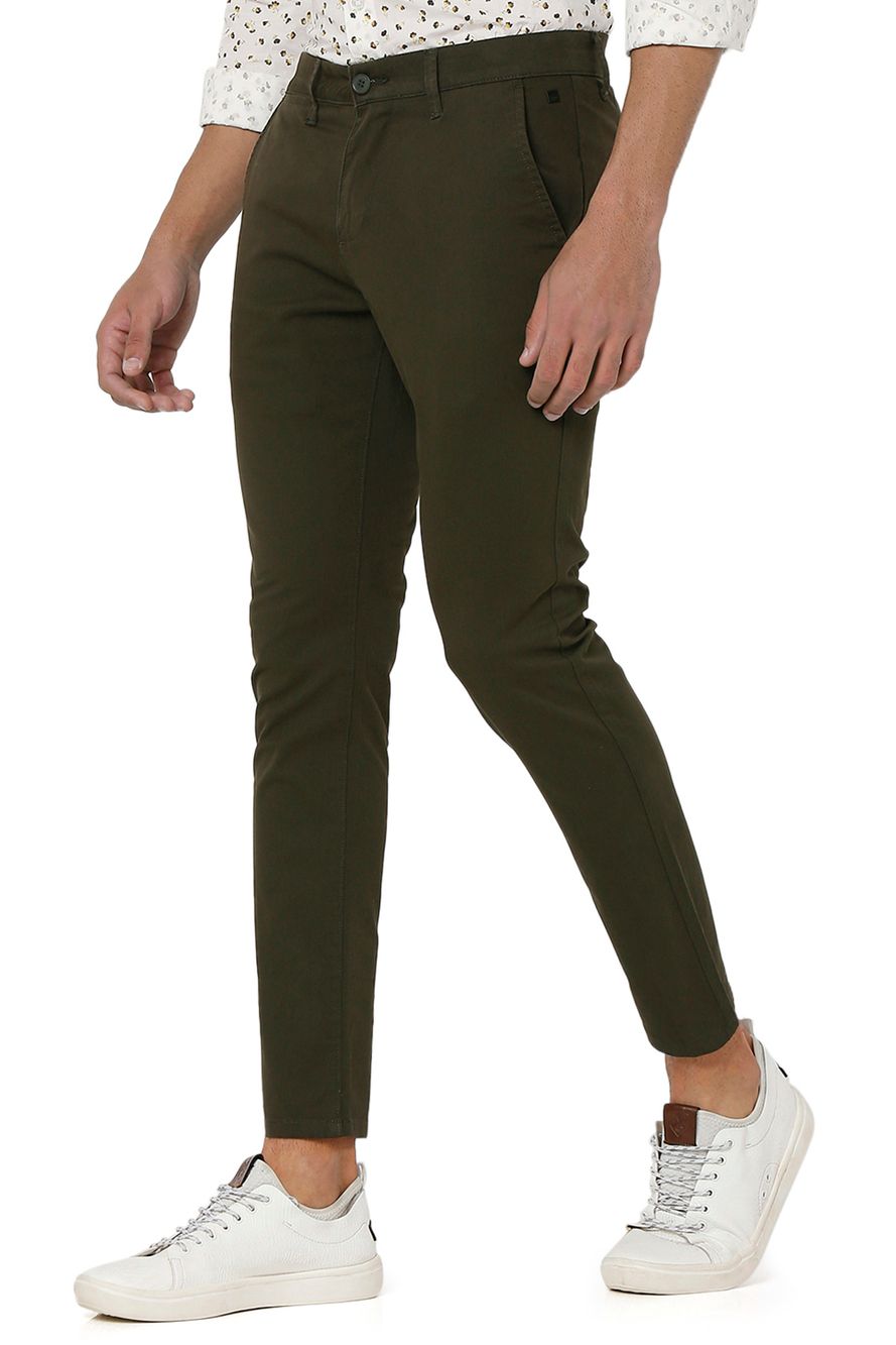 Olive Ankle Length Stretch Chinos