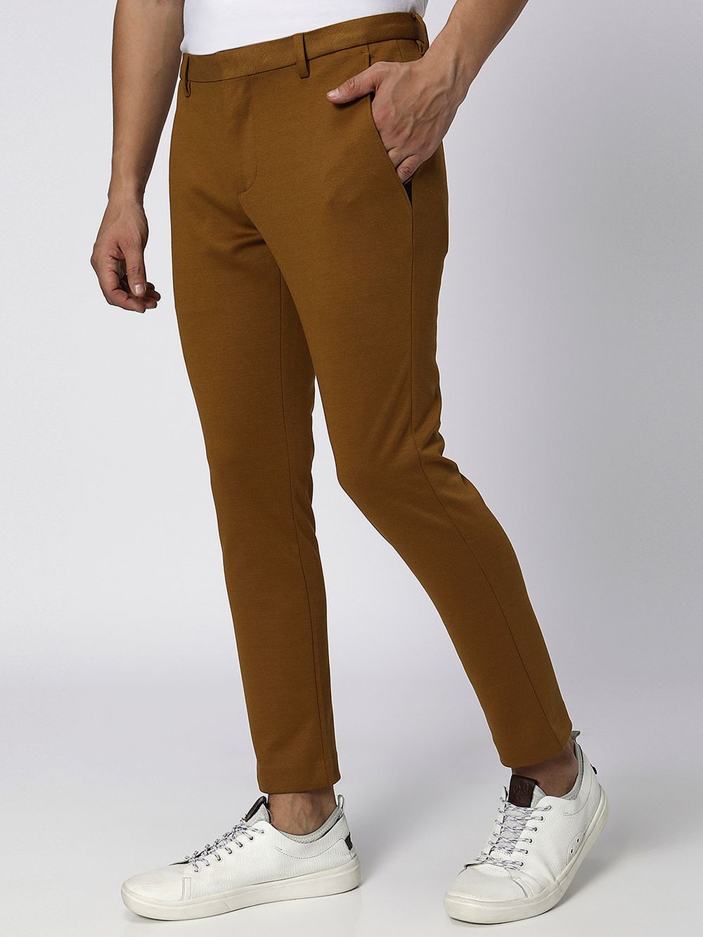 Khaki Ankle Length Stretch Chinos