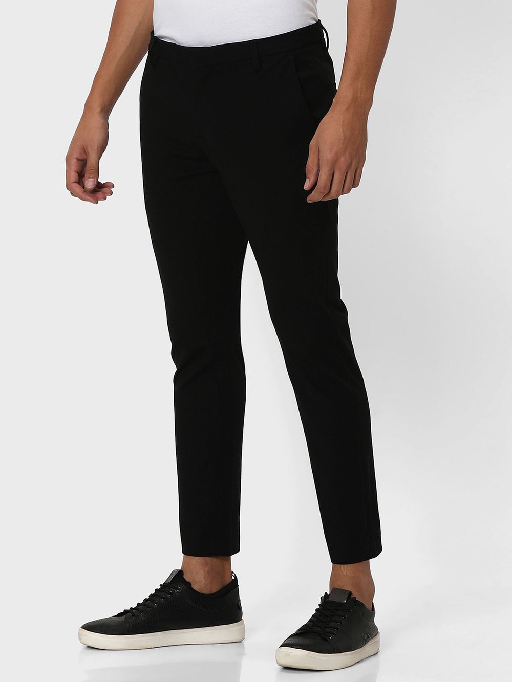 Black Ankle Length Stretch Chinos Trouser