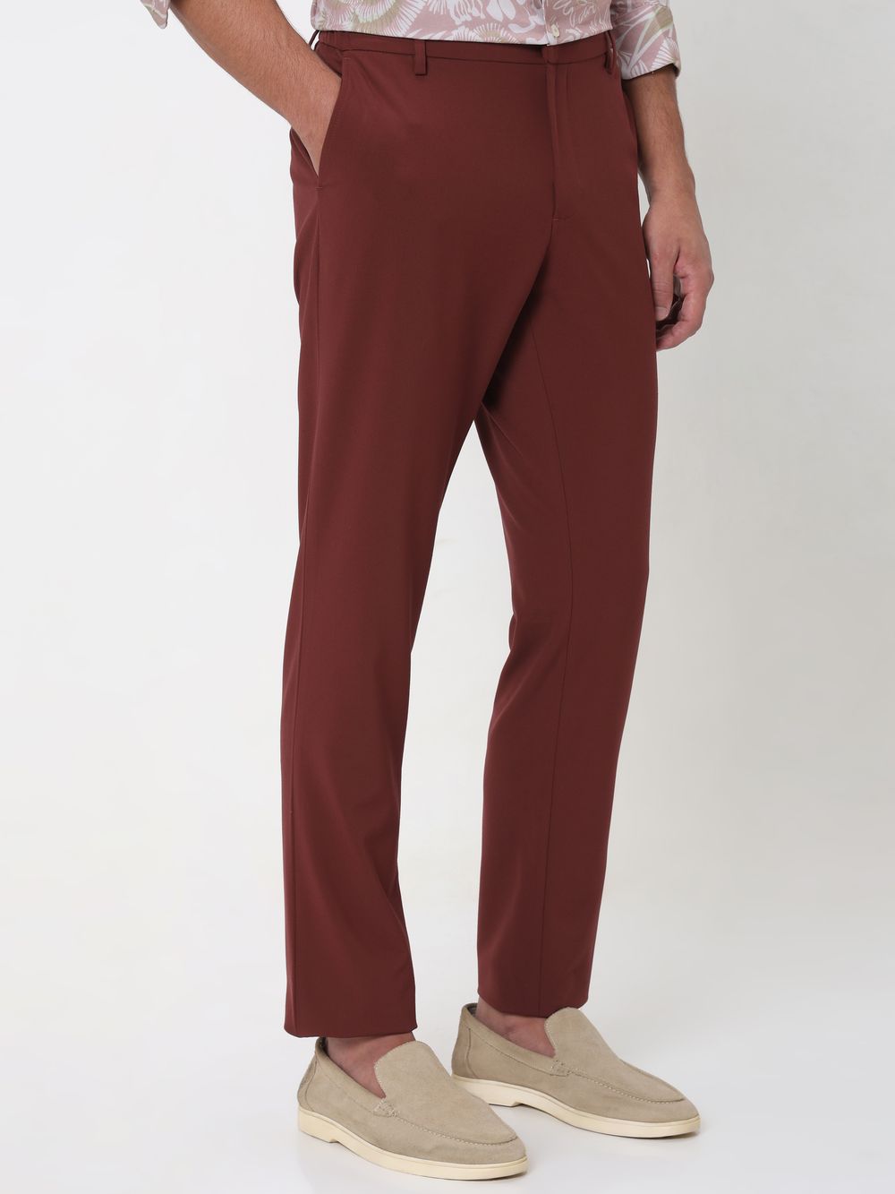 Rust Ankle Length Stretch Chinos