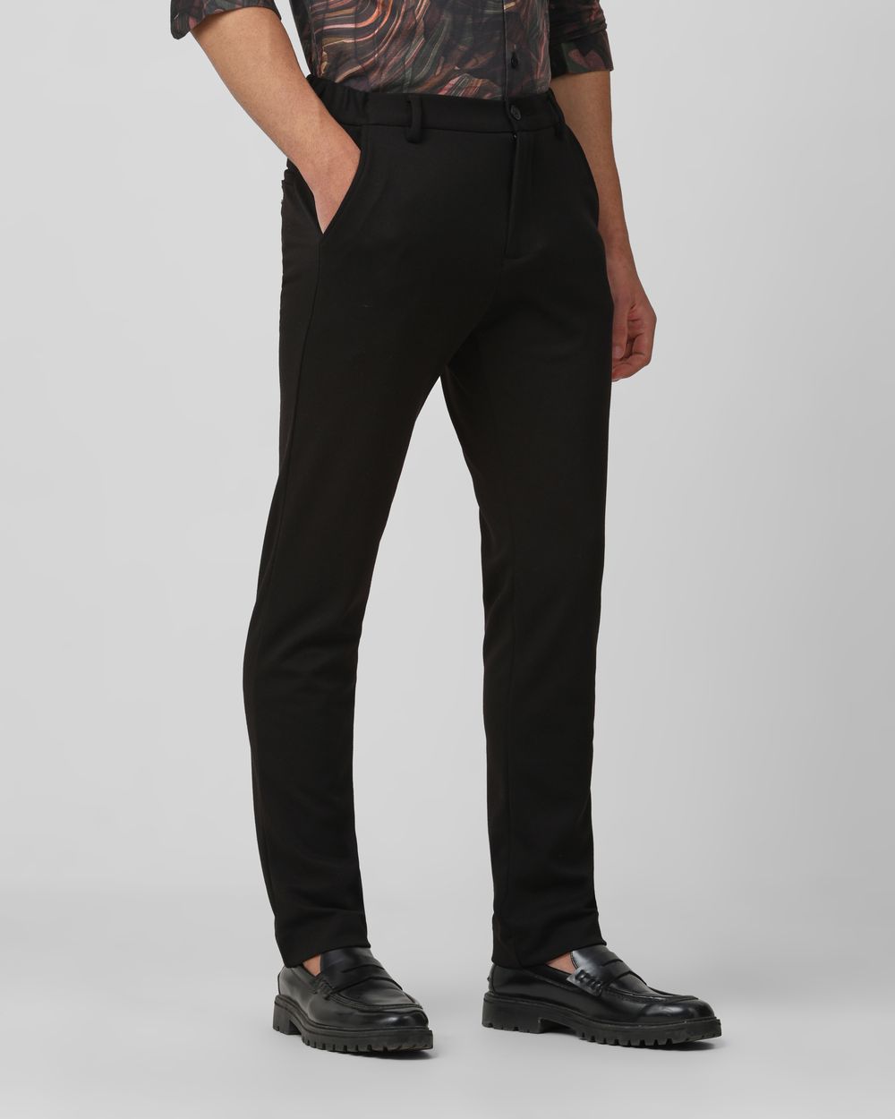 Black Slim Fit Jersey Flat Front Pants Trousers