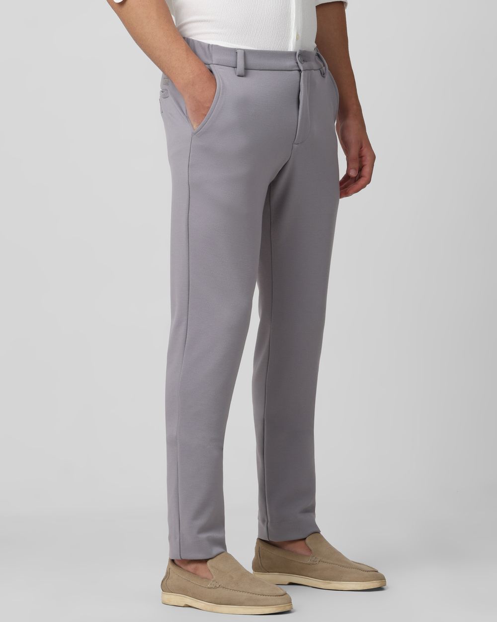 Grey Slim Fit Jersey Flat Front Pants Trousers