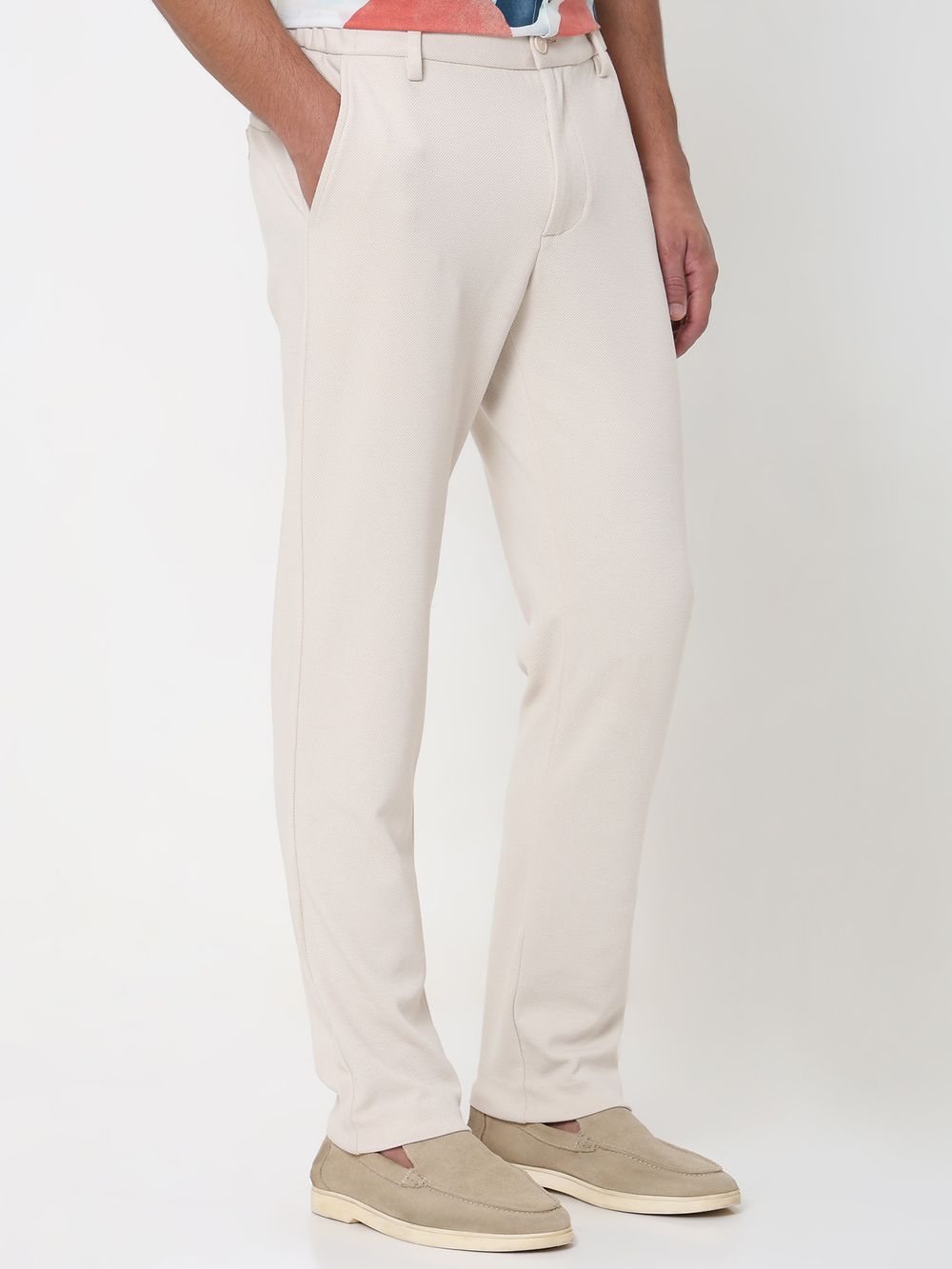 Off White Slim Fit Textured Jersey Stretch Chinos