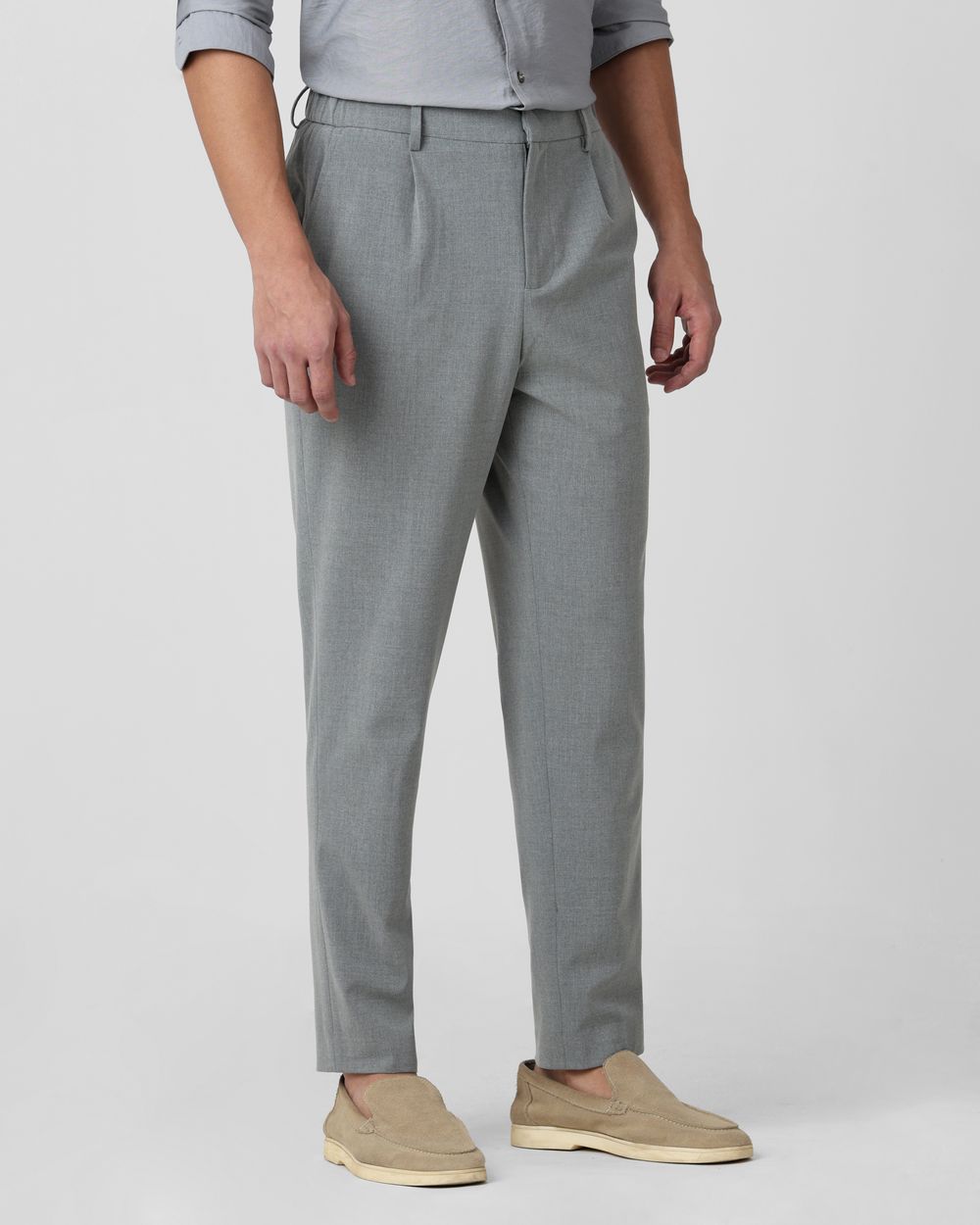 Light Grey Relaxed Tapered Fit Single Pleated Pants TROUSERS