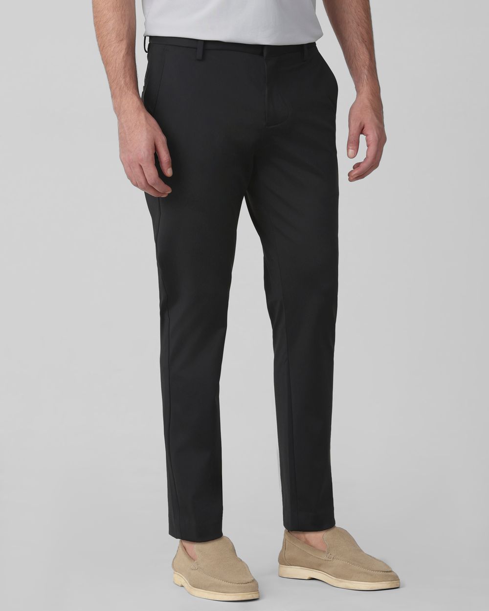 Black Ankle Length Jersey Flat Front Pants Trouser