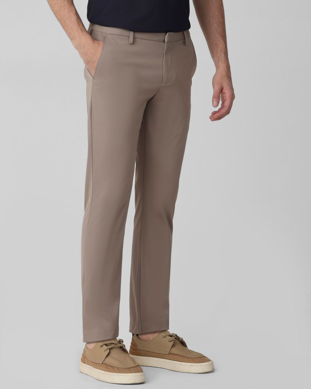 Khaki Ankle Length Jersey Flat Front Pants Trouser