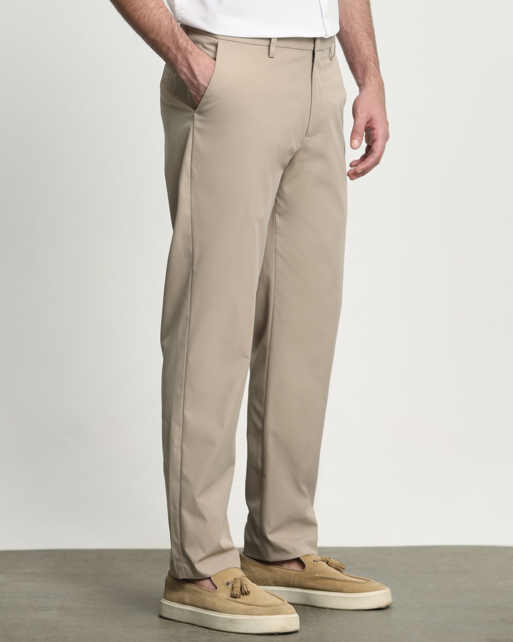 Khaki Slim Fit Tech Stretch Flat Front Pants