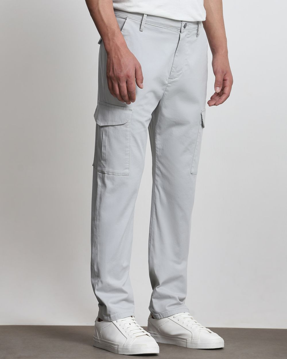 Grey Relaxed Tapered Fit Cotton Cargo