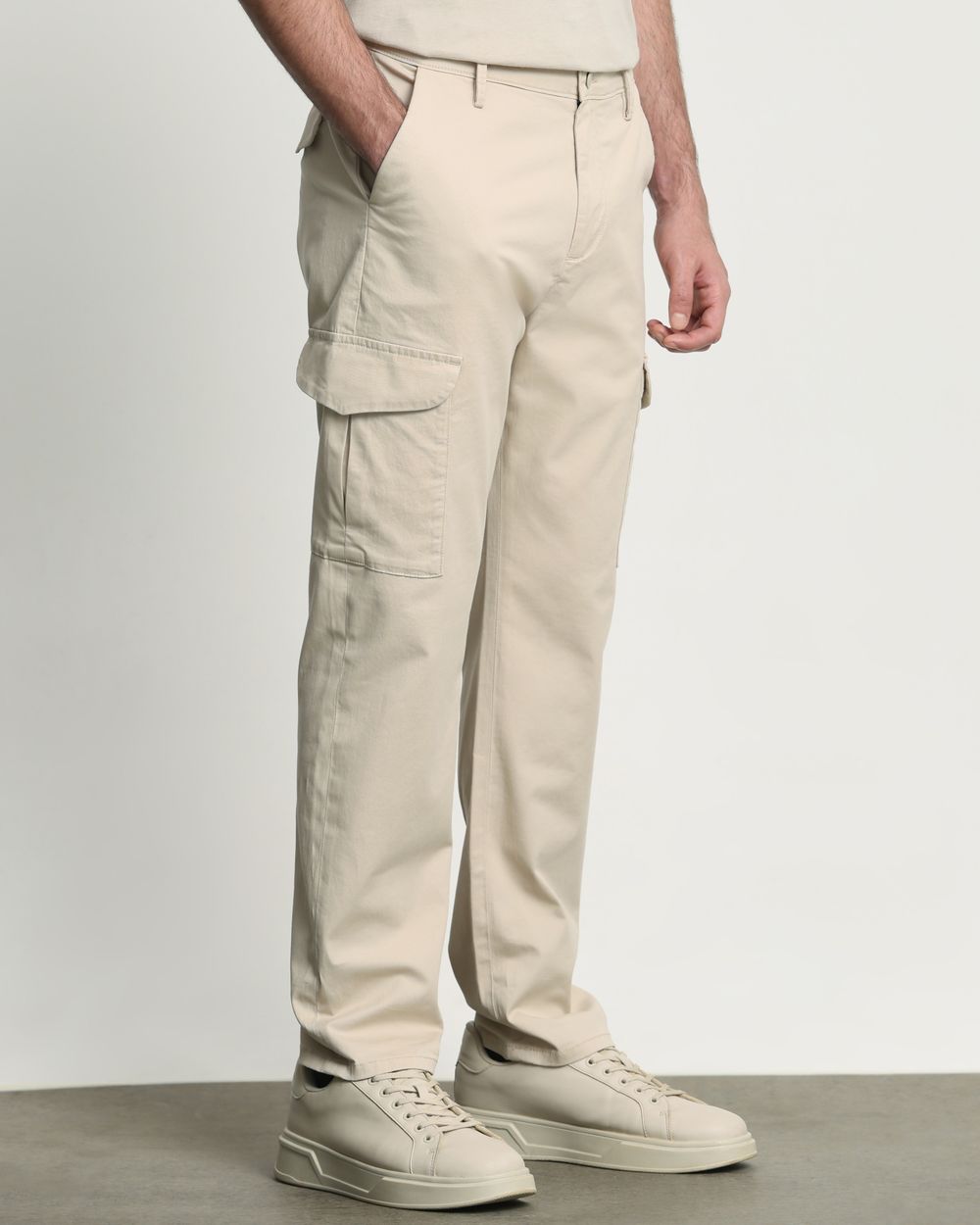 Beige Relaxed Tapered Fit Cotton Cargo