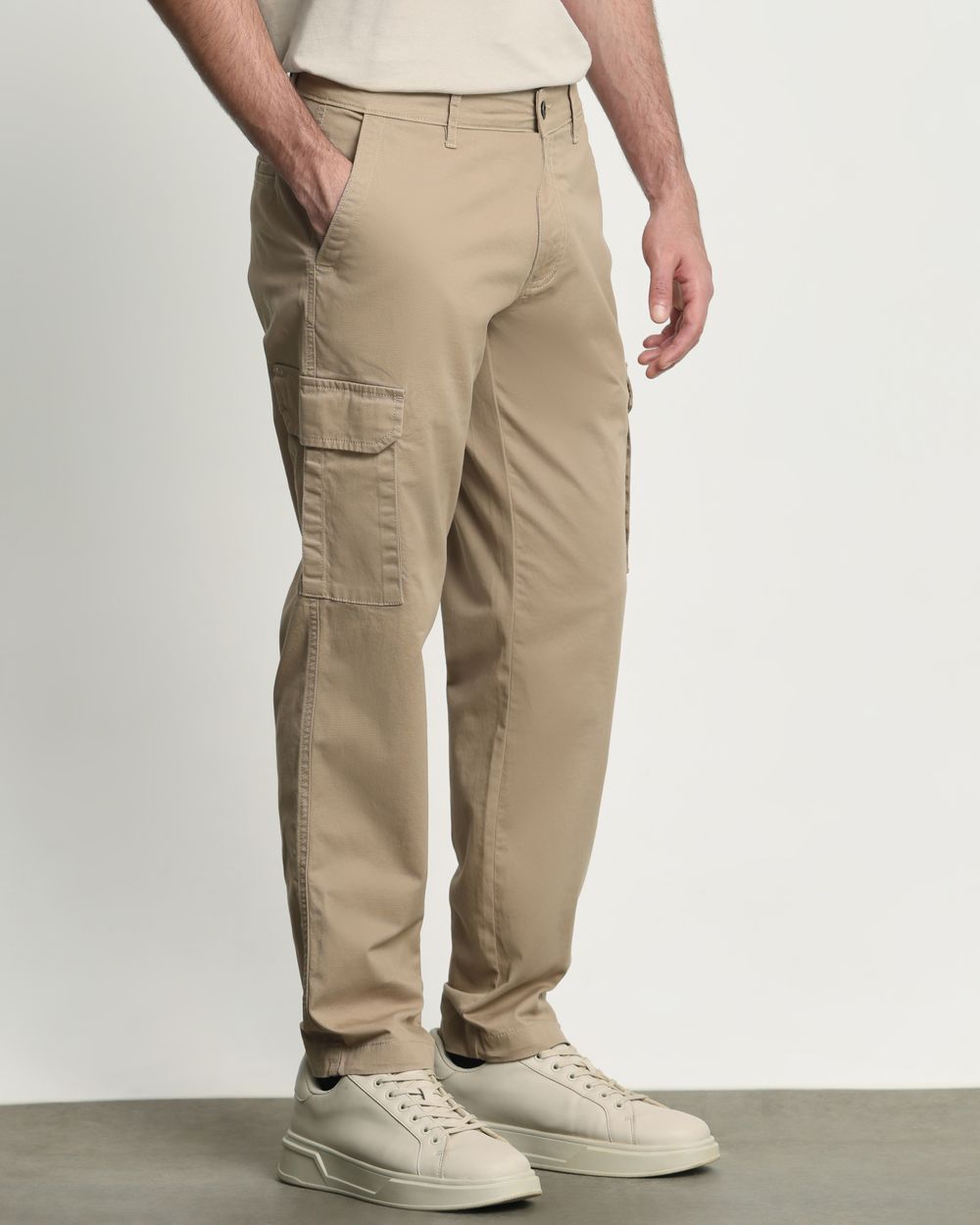 Beige Slim Fit Cotton Cargo