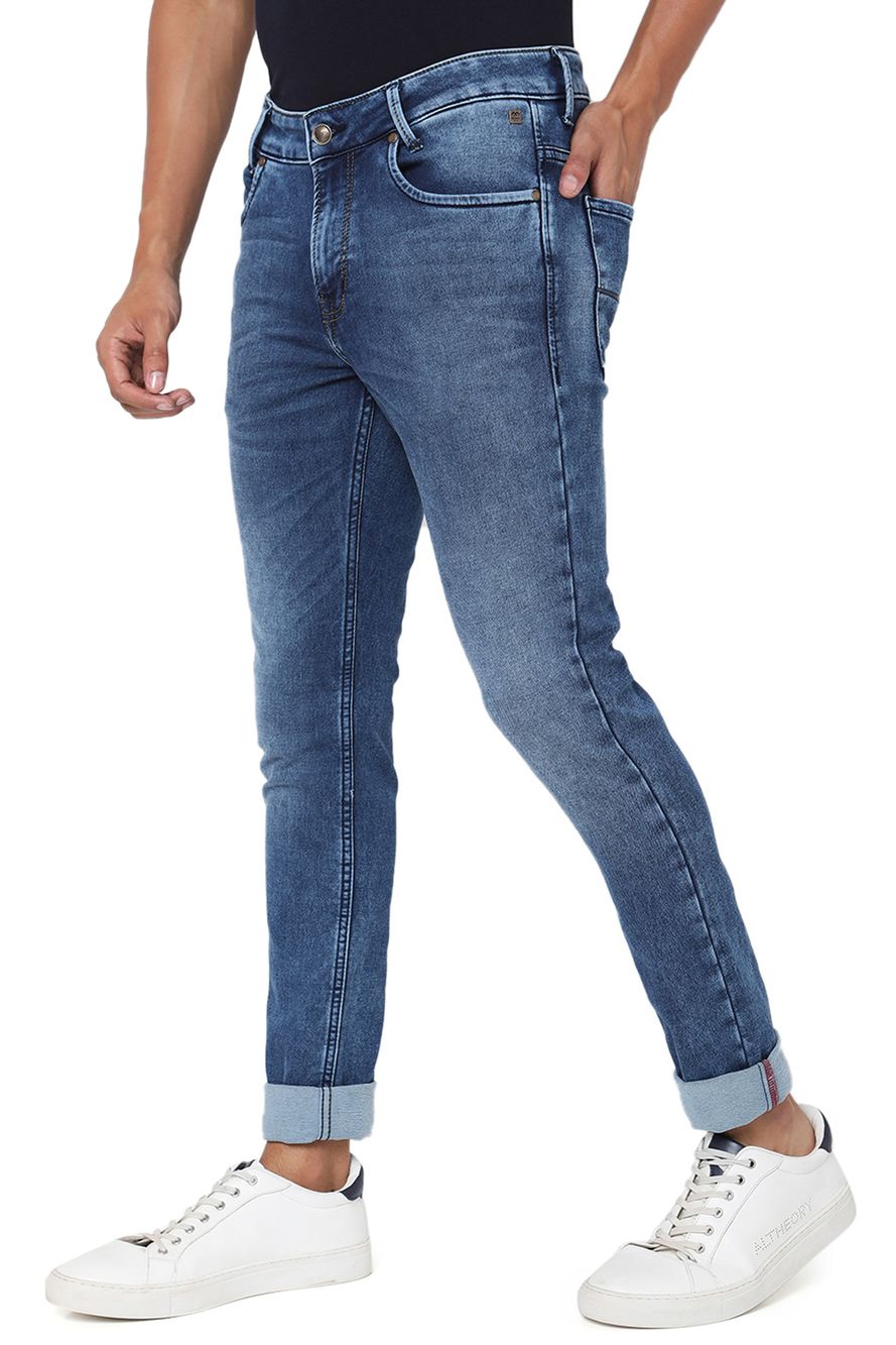 Mid Blue Skinny Fit Knitted Stretch Jeans