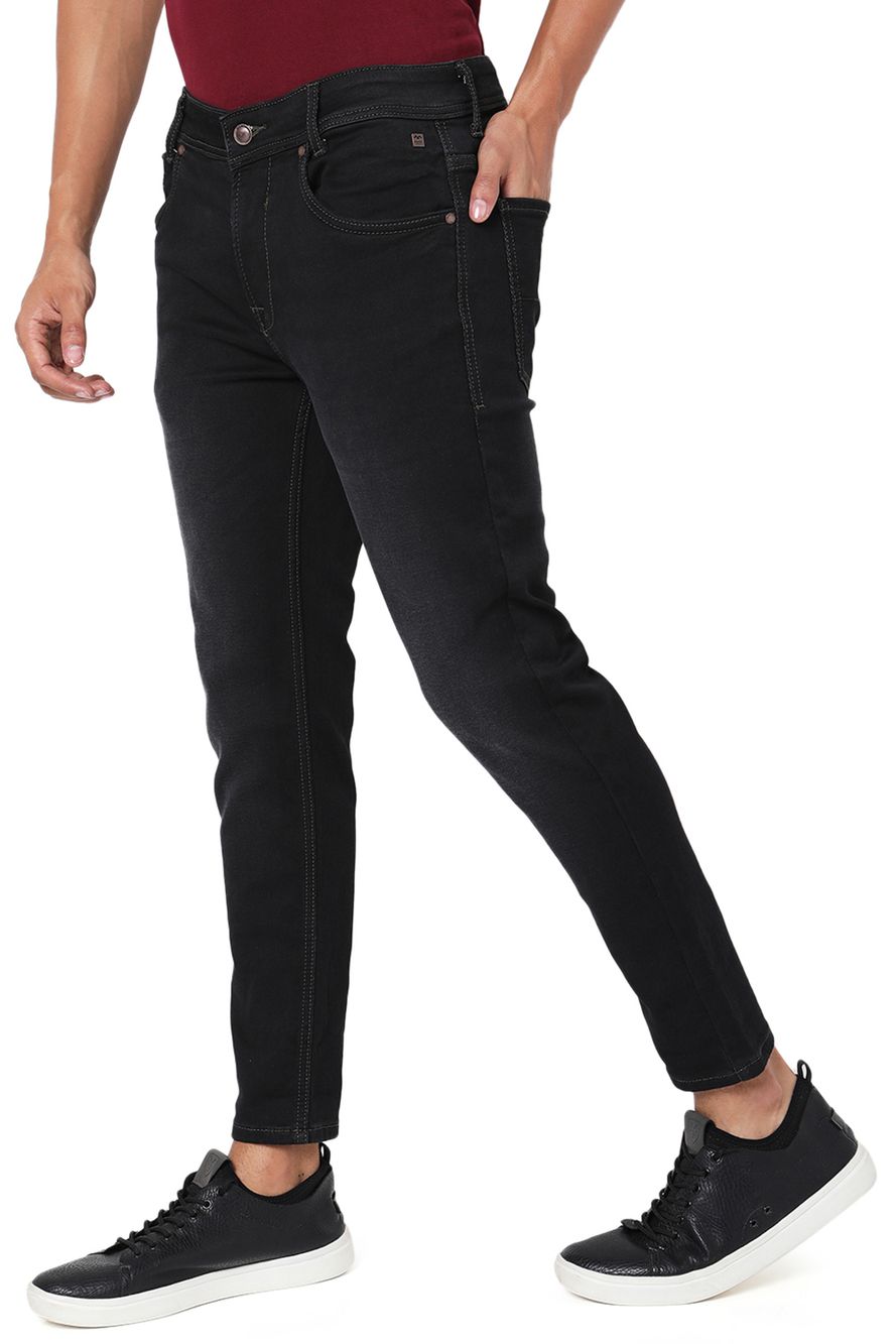 Black Ankle Length Knitted Stretch Jeans