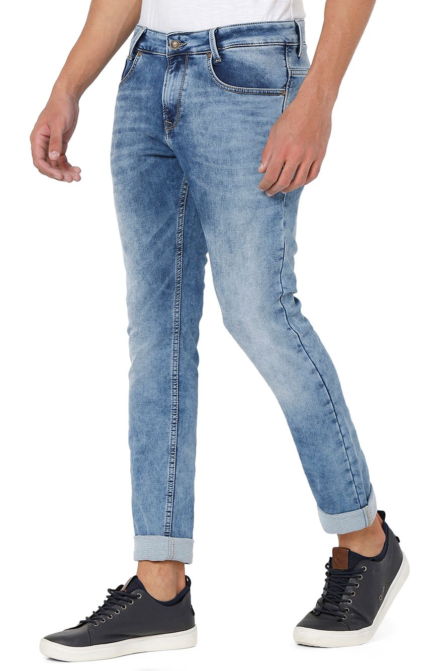 Mid Blue Skinny Fit Knitted Stretch Jeans