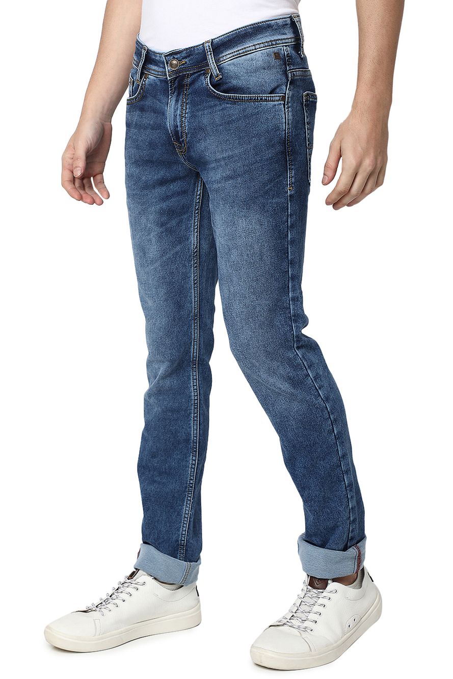 Mid Blue Super Slim Fit Knitted Stretch Jeans