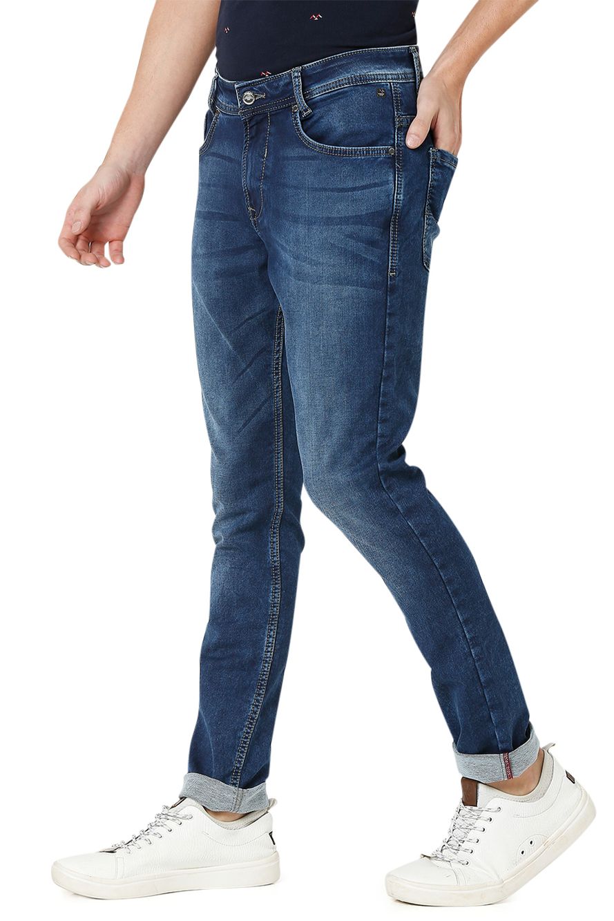 Dark Blue Skinny Fit Knitted Stretch Jeans
